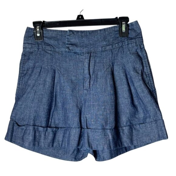 Marc Jacobs Shorts Women 0 Blue Linen Blend Pleated Front Cuffed Outdoor Preppy - Picture 1 of 10